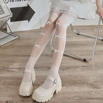 Sahabowi Women's Sexy Sheer Tights, High Waist Pantyhose, Vintage Control Top Stockings,Cross Patched Small Bow White(LW2022081504,1pcs)