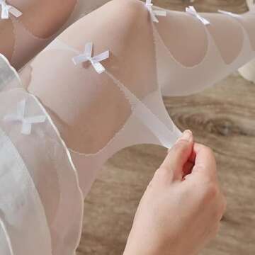 Sahabowi Women's Sexy Sheer Tights, High Waist Pantyhose, Vintage Control Top Stockings,Cross Patched Small Bow White(LW2022081504,1pcs)