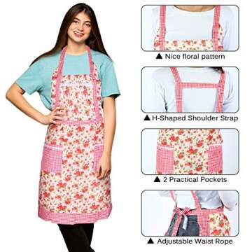 SATINIOR 3 Pieces Women Apron with Pockets Cute Vintage Apron Kitchen Housework Aprons for Christmas Holiday Gift