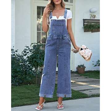 Vetinee Comfy Overalls For Women Denim Jumpsuits For Women Women Overalls Women'S Jumpsuits, Rompers & Overalls Wide Leg Overalls For Women Lapis Air Size Large Size 12 Size 14