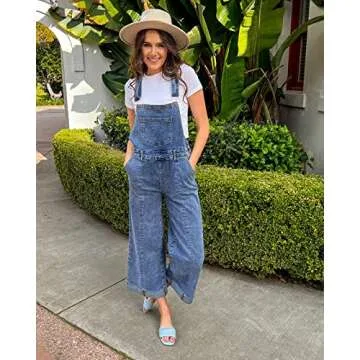 Vetinee Comfy Overalls For Women Denim Jumpsuits For Women Women Overalls Women'S Jumpsuits, Rompers & Overalls Wide Leg Overalls For Women Lapis Air Size Large Size 12 Size 14