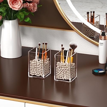 HIIMIEI Acrylic Pen Holder, Desk Accessories Pencil Cup For Pen Marker Ruler Eraser, Clear Acrylic Makeup Organizers For Makeup Brush, Nail Polish, Tweezers, Eye Black, Eyeliner(3x3x4.4, 2 Cubes)