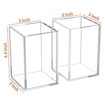 HIIMIEI Acrylic Pen Holder, Desk Accessories Pencil Cup For Pen Marker Ruler Eraser, Clear Acrylic Makeup Organizers For Makeup Brush, Nail Polish, Tweezers, Eye Black, Eyeliner(3x3x4.4, 2 Cubes)