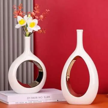 Elegant White and Gold Ceramic Vases for Home Decor