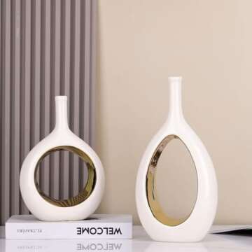 Elegant White and Gold Ceramic Vases for Home Decor