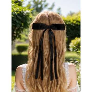 LFOUVRE Tassel Hair Bow Clips - Ribbon Barrettes and Metal Bows for Women - 6pcs Hair Accessories with Claw Clips for Girls and Teens