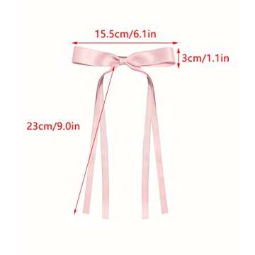 LFOUVRE Tassel Hair Bow Clips - Ribbon Barrettes and Metal Bows for Women - 6pcs Hair Accessories with Claw Clips for Girls and Teens