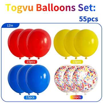 Balloons Red Blue Yellow, 12 Inch Primary Color Helium Balloons with Confetti Latex Balloons Carniva...