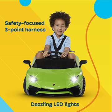 Kidzone Kids Electric Ride On 12V Licensed Lamborghini Aventador Battery Powered Sports Car Toy with 2 Speeds, Parent Control, Sound System, LED Headlights & Hydraulic Doors - White