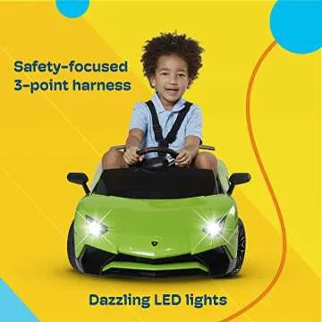 Kidzone Kids Electric Ride On 12V Licensed Lamborghini Aventador Battery Powered Sports Car Toy with 2 Speeds, Parent Control, Sound System, LED Headlights & Hydraulic Doors - White