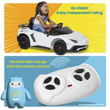 Kidzone Kids Electric Ride On 12V Licensed Lamborghini Aventador Battery Powered Sports Car Toy with 2 Speeds, Parent Control, Sound System, LED Headlights & Hydraulic Doors - White