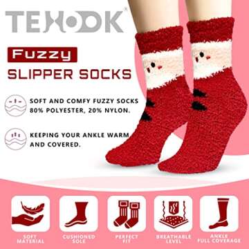 TEHOOK Fuzzy Christmas Socks, Christmas Stocking Stuffers Gifts for Women and Girls, Plush Winter Fu...