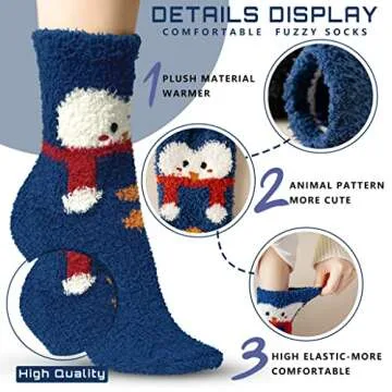 TEHOOK Fuzzy Christmas Socks for Women & Girls - 6 Pairs