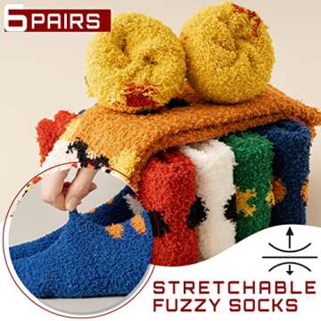 TEHOOK Fuzzy Christmas Socks for Women & Girls - 6 Pairs