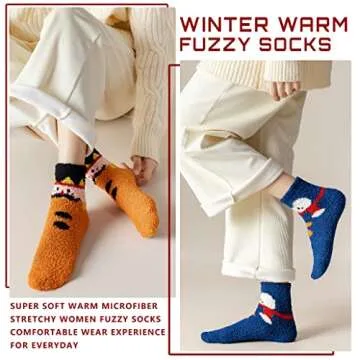 TEHOOK Fuzzy Christmas Socks for Women & Girls - 6 Pairs