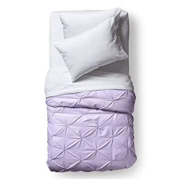 OCM Comfort Dorm Essentials Value Pack - 19 Piece Twin XL Set | Twin XL | Comforter, Sheets, Topper, Towels, Storage & More | Orla Orchid | Light Purple & Pinch Pleats