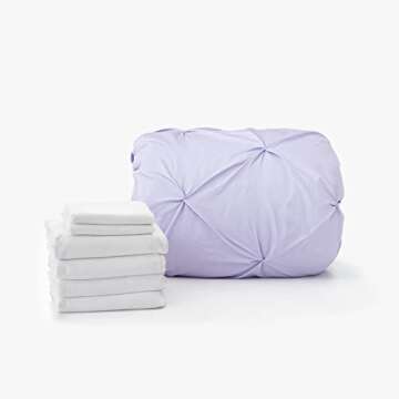 OCM Comfort Dorm Essentials Value Pack - 19 Piece Twin XL Set | Twin XL | Comforter, Sheets, Topper, Towels, Storage & More | Orla Orchid | Light Purple & Pinch Pleats