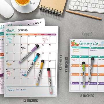 Magnetic Calendar for Fridge Set of 3 13”x17” Vertical Magnetic Fridge Calendar Dry Erase, Weekl...