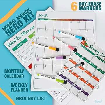 Magnetic Calendar for Fridge Set of 3 13”x17” Vertical Magnetic Fridge Calendar Dry Erase, Weekly Planner Magnetic Fridge to-do List Family Calendar for Fridge with 6 Dry Erase Pens by Mommy Marvel