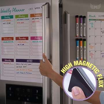 Magnetic Calendar for Fridge Set of 3 13”x17” Vertical Magnetic Fridge Calendar Dry Erase, Weekly Planner Magnetic Fridge to-do List Family Calendar for Fridge with 6 Dry Erase Pens by Mommy Marvel