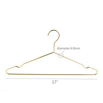 Better to U 17 Inch Metal Clothes Hanger 20 Pack, 4.0mm Heavy Duty Shirt Blouse Hanger for Coat Suit Bridal Boutique, Space Saving Slim Wire Hanger for Camisole Trousers Wedding Dress（Gold）