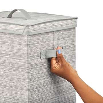 mDesign Tall Gift-Wrapping Paper Storage Box with Handles, Holder for Christmas and Holiday Organizer Container - Removable Lid for Rolls of Wrap, Inside Closet Storage Totes, Stripe, Taupe/Tan