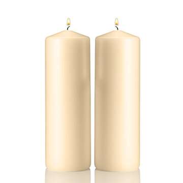 Light In The Dark Ivory Pillar Candles - Set of 2 Unscented Candles - 9 inch Tall, 3 inch Thick - 90...