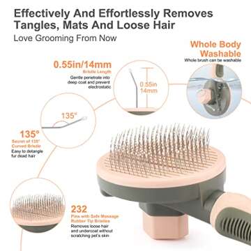 Cat Hair Brush, Dog Shedding and Grooming Brush with Ultra Long Bristle and Easy Cleaning Button, Shurertjia Pet Hair Slicker Brush, Easily Removes Floating Hair, Loose Fur, Mats & Tangles (Pink)