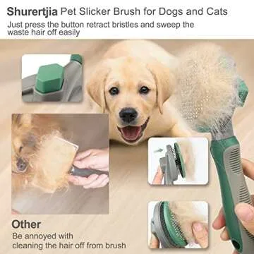 Cat Hair Brush, Dog Shedding and Grooming Brush with Ultra Long Bristle and Easy Cleaning Button, Shurertjia Pet Hair Slicker Brush, Easily Removes Floating Hair, Loose Fur, Mats & Tangles (Pink)