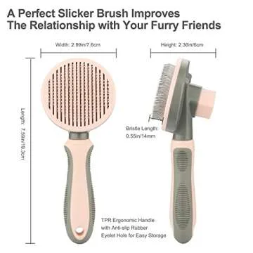 Cat Hair Brush, Dog Shedding and Grooming Brush with Ultra Long Bristle and Easy Cleaning Button, Shurertjia Pet Hair Slicker Brush, Easily Removes Floating Hair, Loose Fur, Mats & Tangles (Pink)