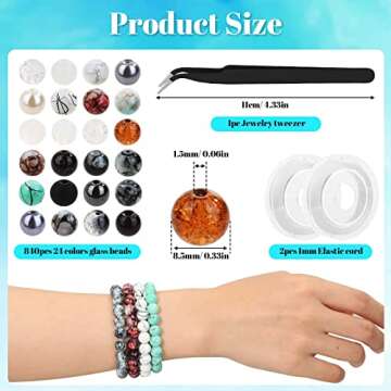 840pcs 8mm Glass Beads for Jewelry Making, 24 Colors Glass Beads for Bracelet Making, Marble Round Loose Beads for Men Women Bracelet Earring Necklace Jewelry Making Supplies