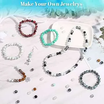 840pcs 8mm Glass Beads for Jewelry Making, 24 Colors Glass Beads for Bracelet Making, Marble Round Loose Beads for Men Women Bracelet Earring Necklace Jewelry Making Supplies