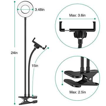 Universal Selfie Ring Light with Flexible Mobile Phone Holder Lazy Bracket Desk Lamp LED Light for Live Stream Office Kitchen