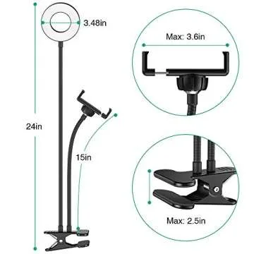 Universal Selfie Ring Light with Flexible Mobile Phone Holder Lazy Bracket Desk Lamp LED Light for Live Stream Office Kitchen