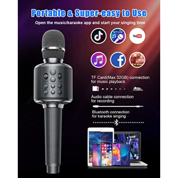 XZL Bluetooth Karaoke Microphone for Kids & Adults, Wireless Rechargeable Mic with Built-in Stereo Speaker, Echo｜Duet Mode｜Recording｜Music Playback, Premium Leather Handle, Portable Storage Case