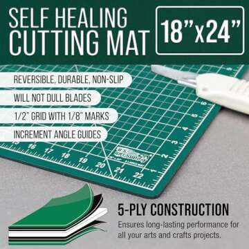 U.S. Art Supply 18" x 24" Green/Black Professional Self Healing 5-Ply Double Sided Durable Non-Slip ...