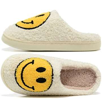 Women Men Retro Fuzzy Face Slippers Retro Soft Fluffy Warm Home Non-Slip Couple Style Casual Happy Face Slippers Soft Memory Foam Fuzzy Slides Indoor Outdoor Anti-Skid Warm Cozy Foam Slide