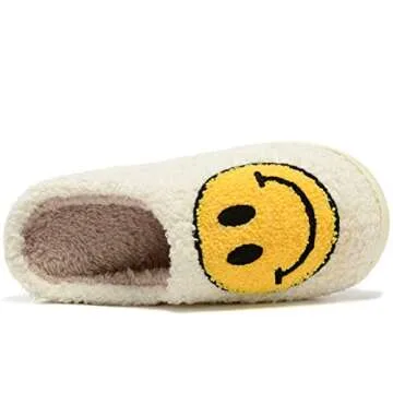 Women Men Retro Fuzzy Face Slippers Retro Soft Fluffy Warm Home Non-Slip Couple Style Casual Happy Face Slippers Soft Memory Foam Fuzzy Slides Indoor Outdoor Anti-Skid Warm Cozy Foam Slide