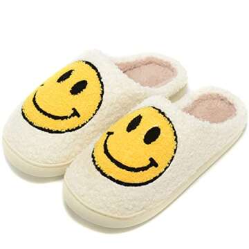 Women Men Retro Fuzzy Face Slippers Retro Soft Fluffy Warm Home Non-Slip Couple Style Casual Happy Face Slippers Soft Memory Foam Fuzzy Slides Indoor Outdoor Anti-Skid Warm Cozy Foam Slide