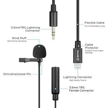 BOYA by-M2 Lavalier Microphone for iPhone(19.6ft),iPhone Microphone for Video Recording MFi-Certified with Clip & Winfoam (48KHz/24 Bit) for Lightning Devices