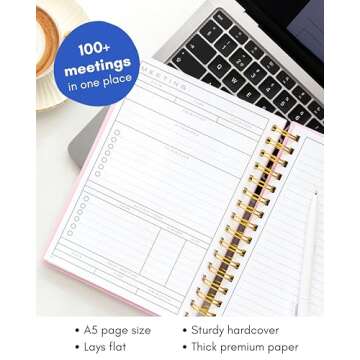 Lamare Meeting Notebook for Work Organization - 100+ Meetings Work Notebook For Note Taking - Meeting Notes Notebook For Work - Stay Productive with Meeting Planner Notebook 220 pages l A5 Size 8.5x6”
