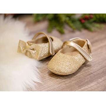 Felix & Flora Gold Baby Shoes Girl 12-18 Months - Infant Baby Walking Shoes Moccasinss Rubber Sole C...