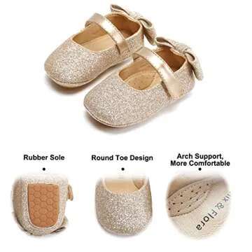Felix & Flora Gold Baby Shoes Girl 12-18 Months - Infant Baby Walking Shoes Moccasinss Rubber Sole Crib Shoes(Gold,12-18 Months)