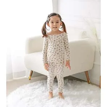 AVAUMA Baby Boys Girls Pajama Set 6M-7T Kids Cute Toddler Snug fit Flower Pattern Design Pjs Cotton Sleepwear Ruffled Shirring (Laura.Ivory/BrFlower.XL)