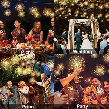 DenicMic Firework Lights 200 LED Copper Wire Starburst Light, 8 Modes Battery Operated Fairy Star Sphere Lights with Remote, Warm White Hanging Ceiling Decorations for Bedroom, Christmas, Party 2 Pack