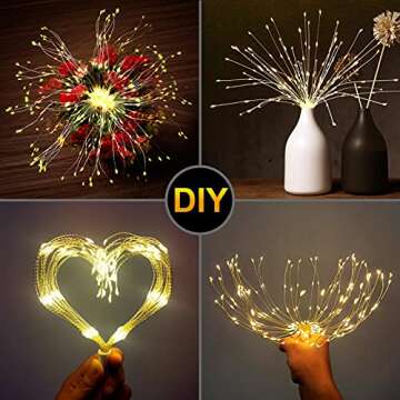 DenicMic Firework Lights 200 LED Copper Wire Starburst Light, 8 Modes Battery Operated Fairy Star Sphere Lights with Remote, Warm White Hanging Ceiling Decorations for Bedroom, Christmas, Party 2 Pack