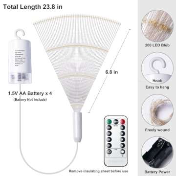 DenicMic Firework Lights 200 LED Copper Wire Starburst Light, 8 Modes Battery Operated Fairy Star Sphere Lights with Remote, Warm White Hanging Ceiling Decorations for Bedroom, Christmas, Party 2 Pack