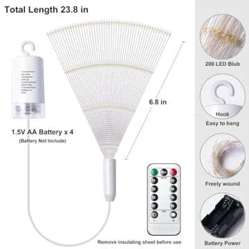 DenicMic Firework Lights 200 LED Copper Wire Starburst Light, 8 Modes Battery Operated Fairy Star Sphere Lights with Remote, Warm White Hanging Ceiling Decorations for Bedroom, Christmas, Party 2 Pack