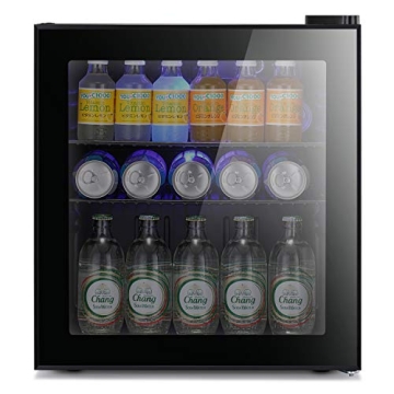 Antarctic Star Mini Fridge - 70 Can Beverage Cooler with Black Glass Door
