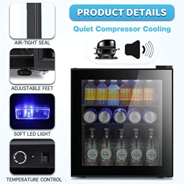 Antarctic Star 70 Can Beverage Cooler Black Glass Door